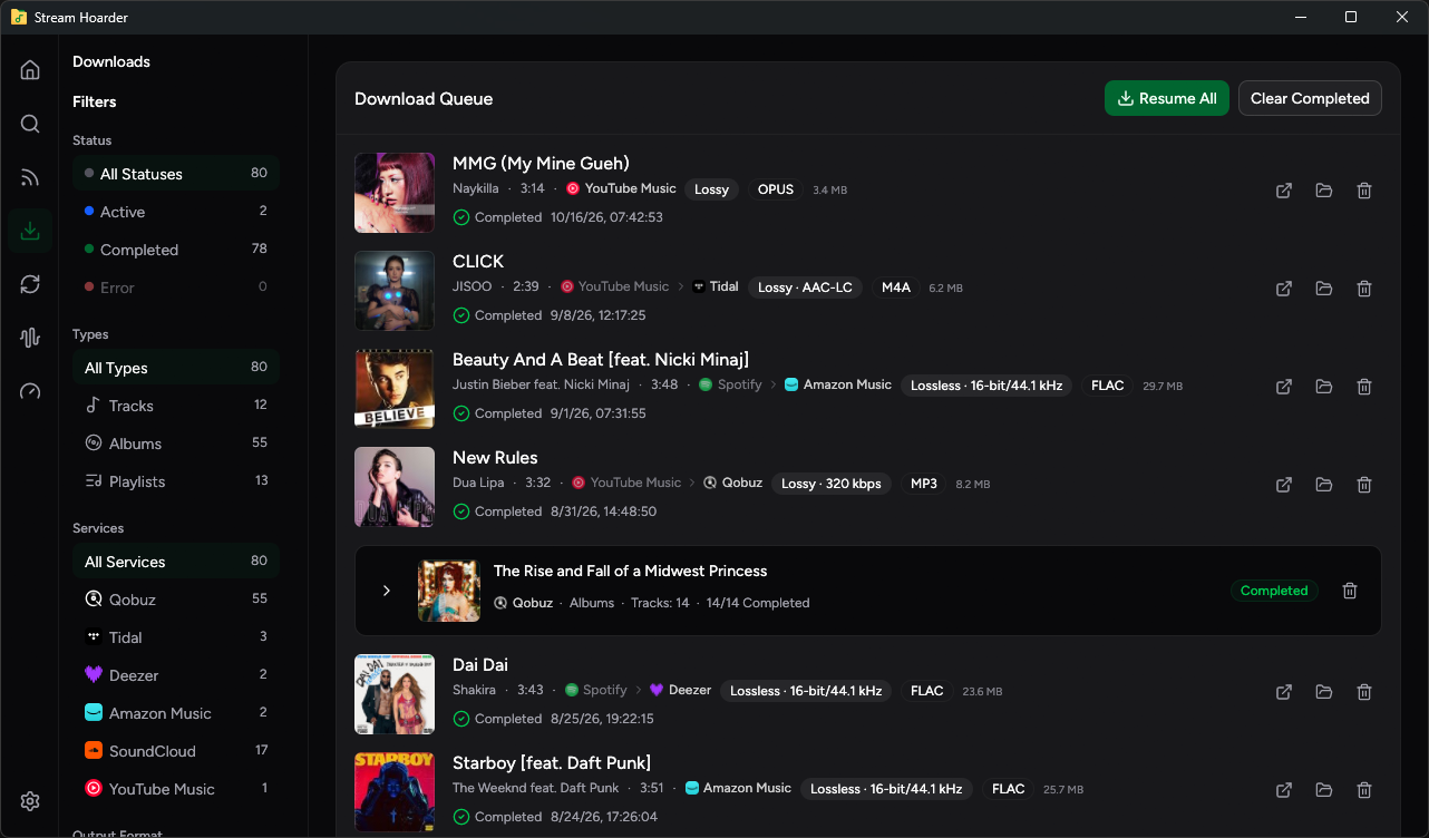 Stream Hoarder download queue and progress in dark mode