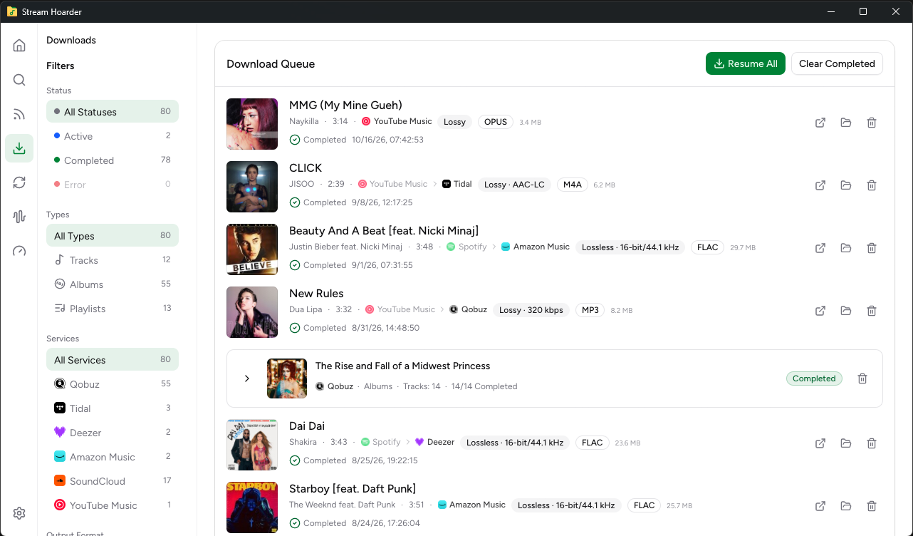 Stream Hoarder download queue and progress in light mode